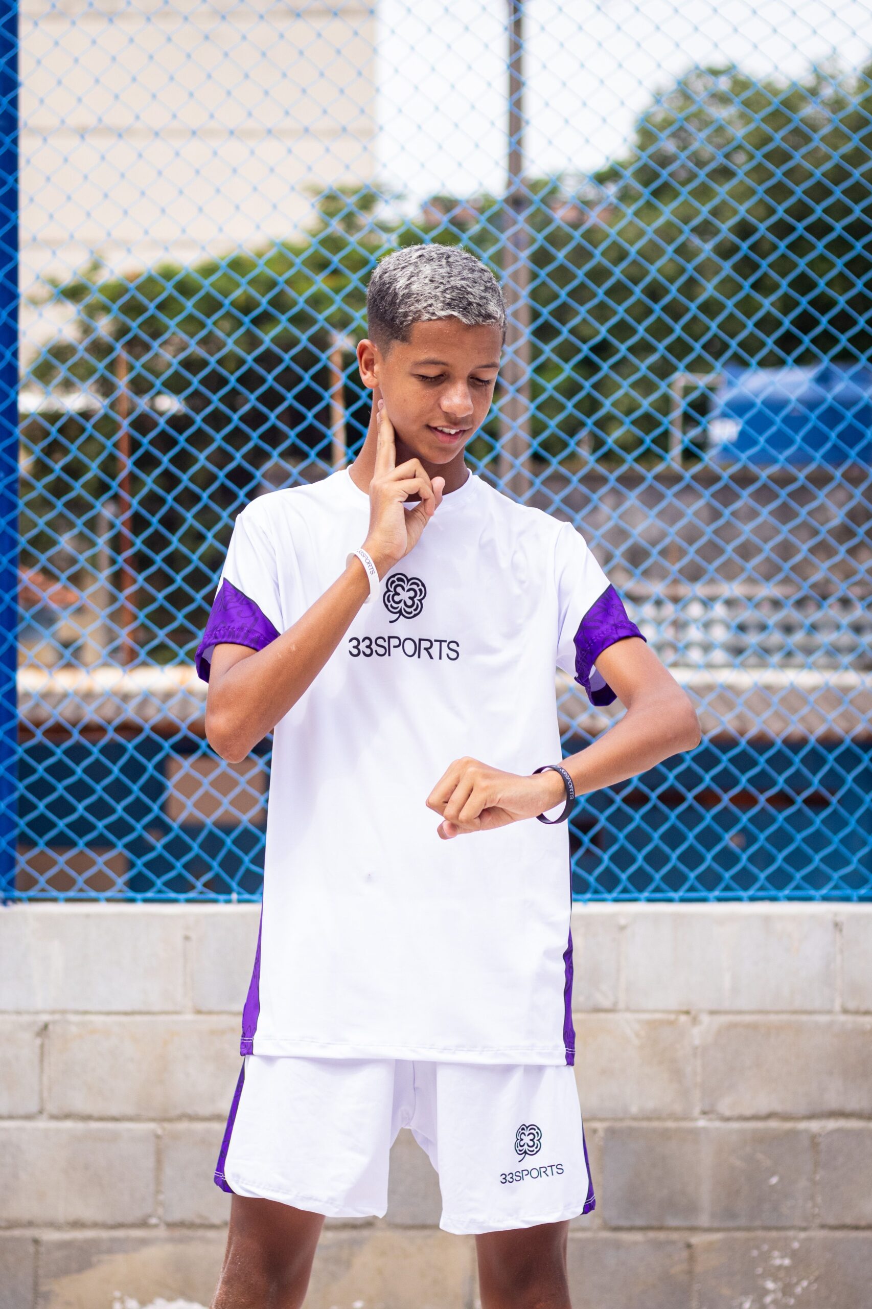 Kit Camisa+Short Masculino Branco com Roxo - Imagem 3