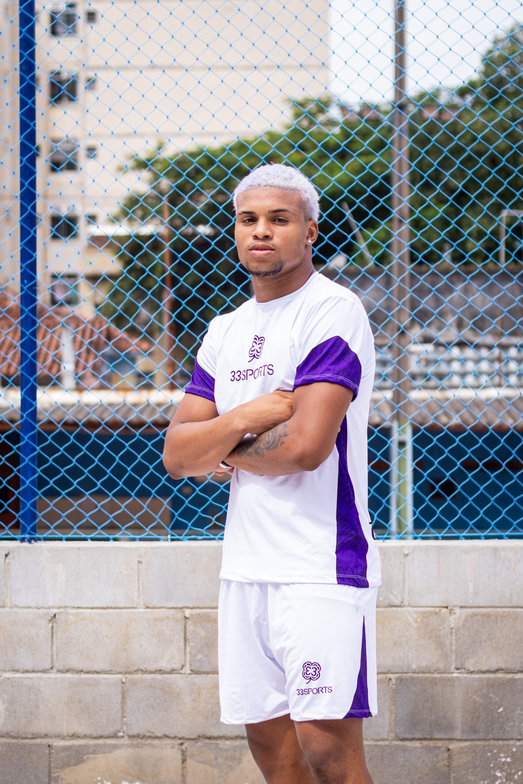 Kit Camisa+Short Masculino Branco com Roxo - Imagem 2
