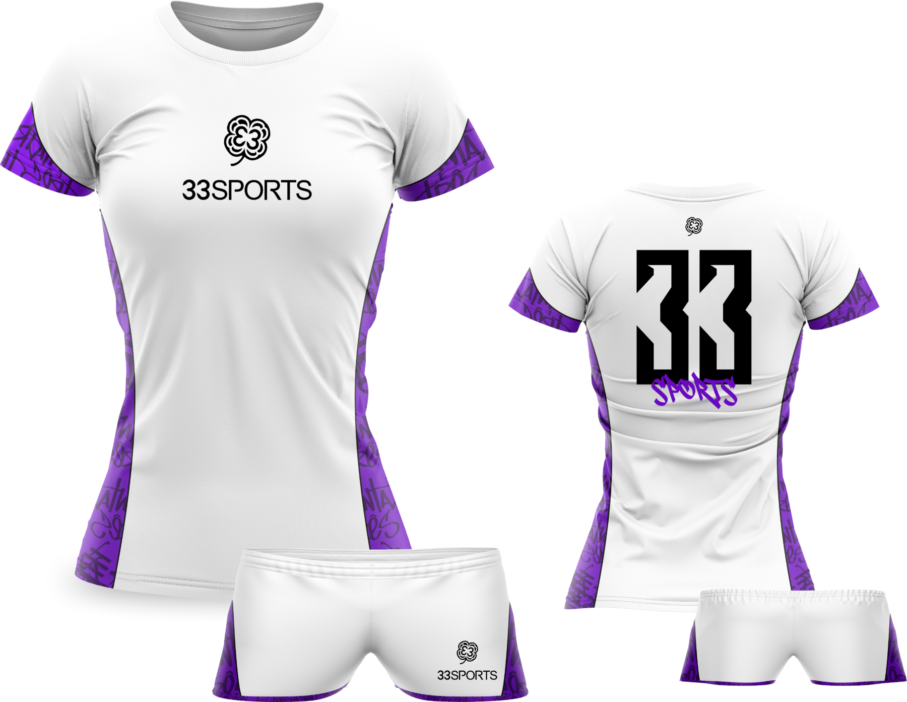 Kit Camisa+Short Feminino Branco com Roxo