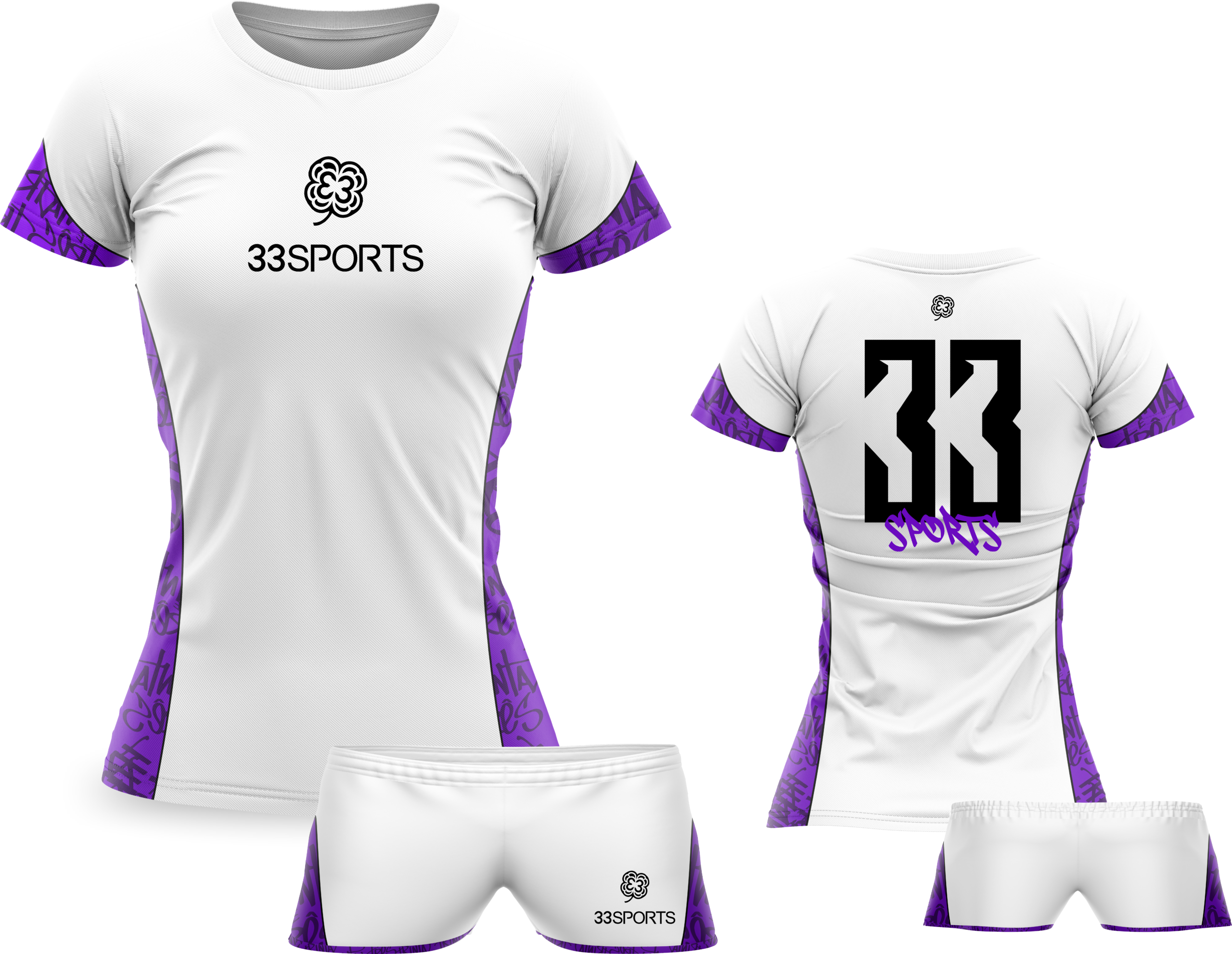 Kit Camisa+Short Feminino Branco com Roxo
