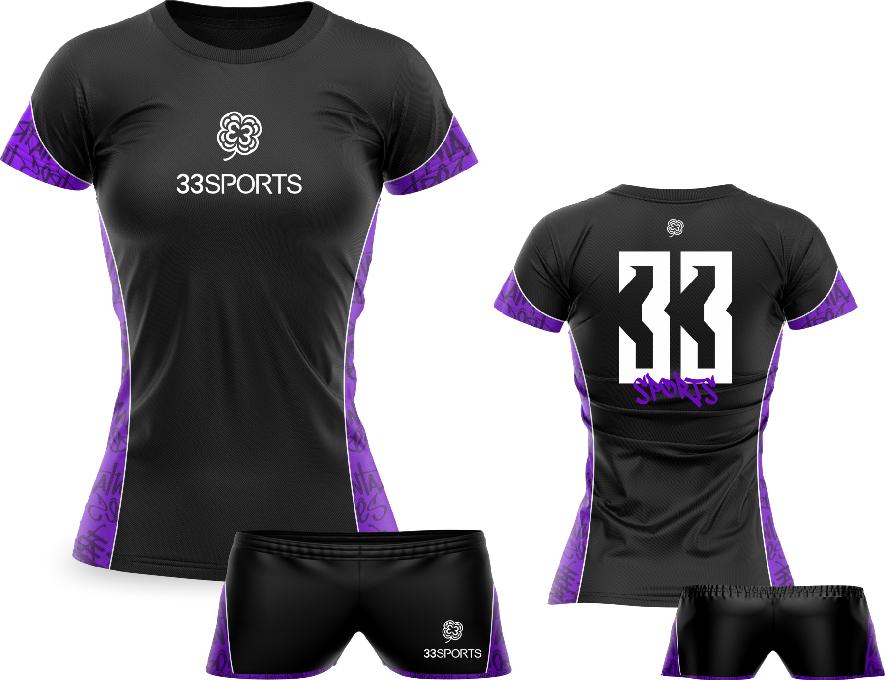 Kit Camisa+Short Feminino Preto com Roxo