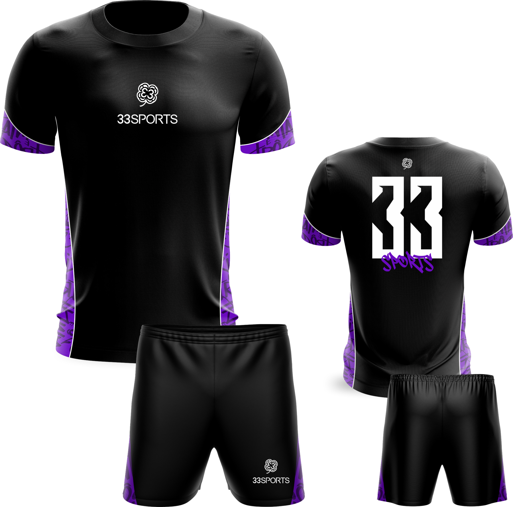 Kit Camisa+Short Masculino Preto com Roxo